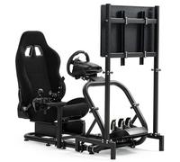 Supllueer Carreras Sim Cockpit con asiento ergonómico y soporte de monitor adecuado para Logitech/Fanatec Thrustmaster G27 G923 G920, 50mm tubo redondo grande simulador de conducción soporte, sin
