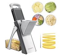SupMaKin Cortador de mandolina seguro mejorado, picador múltiple de verduras, cortador de patatas, cortador de verduras, cortador de cebolla, cortador para fritos, artefacto de cocina (gris y blanco)