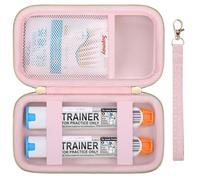 Supmay Funda rígida de transporte compatible con 2 bolígrafos EpiPen o Auvi-Q, epinefrina, estuche de viaje médico con bolsillos de malla para inhalador de asma, gotas para los ojos, rosa