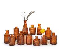 SUPMIND 12pcs Juego de jarrn de brotes de vidrio Pequeo florero de flores de color marrn oscuro para centros de mesa en jarrones en masa mini jarr