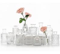 SUPMIND Juego de 12 jarrones de Cristal, pequeños jarrones Transparentes para centros de Mesa a Granel, Mini jarrón Vintage para Boda, hogar, decoración de Mesa