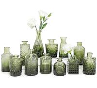 SUPMIND Juego de 12 jarrones de Cristal, pequeños jarrones Verdes para centros de Mesa a Granel, Mini jarrón Vintage para Boda, hogar, decoración de Mesa