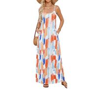 Supnier Vestido largo de verano para mujer, casual, cuello en V, sin mangas, bohemio, tirantes delgados, floral, largo, con bolsillos, A rayas (rainbow stripes), XL