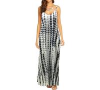 Supnier Vestido Largo de Verano para Mujer, Casual, Cuello en V, sin Mangas, Bohemio, Tirantes Delgados, Floral, Largo, con Bolsillos, A-Negro, S