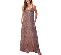 Supnier Vestido largo de verano para mujer, casual, estampado floral, bohemio, tirantes delgados, floral, con bolsillos (XXL, leopardo marrón)