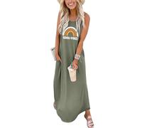 Supnier Vestidos de verano casuales para mujer, modernos, con tirantes delgados, largos, estampados florales, con bolsillos (XL, Verde01)