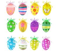 SUpoetry 12 Piezas Huevos de Pascua para Colgar, Huevos Decorativos de Pascua de Plástico, H-uevos de 6 cm para Colgar, Colgantes de Pascua, H-uevos Decorativos de Plástico para Exterior e Interior