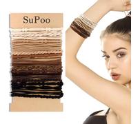 SuPoo 20 bandas elásticas para el cabello estilo bohemio, bandas de goma rubias de nailon trenzado natural para cabello grueso o fino, coletas de caballo marrones, accesorios para el cabello sin daños