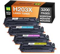 Supply Guy 203X Tóner Compatible con HP Color LaserJet Pro MFP M281fdw M254dw M281fdn M280nw M254nw reemplaza HP 203X 203A - (4X Cartuchos de tóner con Chip CF540X CF541X CF542X CF543X)