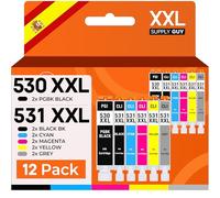 Supply Guy 530 531 XXL Cartuchos para PIXMA TS8750 TS8751 reemplaza Canon PGI-530 CLI-531 (12 Cartuchos)