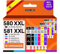 Supply Guy 580XXL 581XXL Cartuchos compatibles con Canon PGI-580 CLI-581 con Foto Azul para Pixma TS8150 TS8250 TS8350 TS8350a TS8351 TS8351a TS8352 Multipack 18 Cartuchos de Tinta
