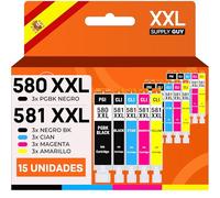 Supply Guy 580XXL 581XXL Cartuchos compatibles con Canon PGI-580 CLI-581 para Pixma TS705 TS705a TS6350 TS6350a TS6351 TS6351a TS6300 TR8550 TS9550 TR7550 Multipack 15 Cartuchos de Tinta 580 581 XXL