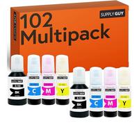 Supply Guy Cartuchos de Impresora compatibles con Epson 102 para EcoTank ET-4850 ET-2850 ET-2856 ET-3850 ET-4856 ET-15000 (Multipack 102 de 2x127ml, 6x70ml)