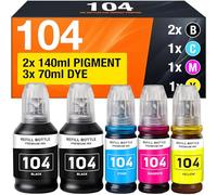 Supply Guy Tinta 104 Compatible con Epson 104 Tinta para EcoTank ET-4800 ET-2812 ET-2871 ET-2870 ET-2810 ET-2811 ET-2815 ET-2821 ET-2710 ET-2711 (Multipack 5)