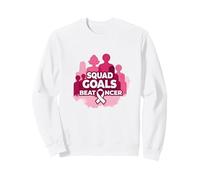 Support Squad Cáncer de Mama: los Objetivos del escuadrón vencen al cáncer Sudadera, Unisex para Adultos, Blanco, XXL