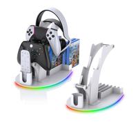 Supporto per Controller da tavolo 4 in 1, Supporto per Controller cuffie con Luci RGB, Supporto per Cuffie/Gamepad/Telecomando/Disco da Tavolo per PS 5/PS 4/X Box X|S/Switch2