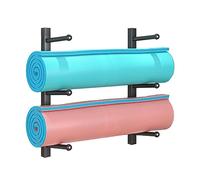 Supporto per tappetino Yoga da parete Palestra regolabile in Metallo rullo di schiuma/supporto Basket asciugamano appeso/cuscinetti esercizi Nero