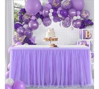 Suppromo Faldón de Mesa Morado de 6 pies para Baby Shower, Falda de Tul tutú Rectangular Morado para Fiestas, Mariposa, Sirena, cumpleaños, Boda, Pastel, Postre, decoración de Falda de Escritorio