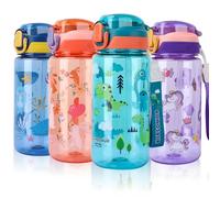 SUPPRUI Cantimplora infantil, 600 ml, botella de agua infantil con pajita, botellas de agua para niños sin BPA, botella de agua deportiva con tapa abatible a prueba de fugas para niñas y niños (verde