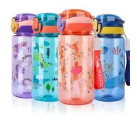 SUPPRUI Cantimplora infantil, 600 ml, botella de agua infantil con pajita, sin BPA, botella de agua deportiva con tapa abatible a prueba de fugas para niñas y niños (conejo pinzo)