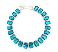 Supra Diamanto Collar de cristal de corte octágono de gran tamaño, acabado de rodio, longitud ajustable (14 1/8-15 3/8 pulgadas) con cierre de seguridad oculto, elegante joyería de cristal