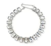 Supra Diamanto Collar de cristal de corte octágono de gran tamaño, acabado de rodio, longitud ajustable (14 1/8-15 3/8 pulgadas) con cierre de seguridad oculto, elegante joyería de cristal
