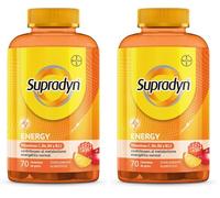 Supradyn Energy Gummies Multivitaminas con vitaminas A, C, D, E, B6, B12, biotina más coenzima Q10 - Multivitamínico para hombre y mujer - 70 caramelos de goma (Paquete de 2)