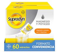 Supradyn Magnesio y Potasio Sabor Naranja, 60 Sobres Efervescentes | Con vitaminas B y C sin azúcar; reduce la fatiga y repone minerales en épocas de calor