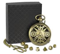 Suprbee Mini Juego de Dados DND, 7 Piezas de Metal Poliédrico con Carcasa de Reloj de Bolsillo Hueco Steampunk y Caja de Regalo