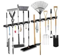 SUPRBIRD 2 Piezas Colgador Escobas y Fregonas, 5 Soportes y 4 Ganchos Negros, Sujeta Escobas Pared, Organizador Colgador de Fregonas para Cocina, Baño, Garaje, Jardín, Cuelga Escobas Pared Pesado