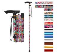 supregear Bastón Plegable, 5 Niveles de Altura Ajustable, Ligero y Portátil para Viaje, Mango en T y Pulsera, Extensible para Personas Mayores y Adultos con Discapacidad(Oscuro Rosa Floral)