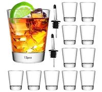 SuproBarware Juego de 12 vasos de chupito a granel de 60 ml, vasos de chupito redondos transparentes de base pesada, vasos de chupito de roca para cócteles, vodka, espressos, licores, tequila, vino y