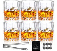 SuproBarware Juego de 6 vasos de whisky vintage de 300 ml, vasos de clear para beber whisky bourbon, brandy, ron, cóctel, hogar, bar, fiesta