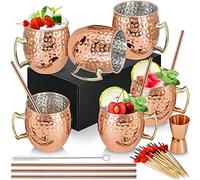 SuproBarware Juego de regalo Moscow Mule - Tazas de cobre de 18 onzas, 540 ml, juego de 6 tazas de acero inoxidable bañadas en cobre, tazas de cobre hechas a mano con asa para cócteles refrigerados