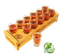 SuproBarware Juego de vasos de chupito, soporte de cóctel de madera y vaso de chupito, organizador de 12 agujeros con cristal transparente, whisky, brandy vodka ron en casa fiesta bar