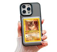 SUPRPETRIX Funda para iPhone con pantalla de tarjetas/fotos | TCG/Picture Display Top Loaders y fundas | Compatible con tarjetas Pokemon Deportes, One Piece, Magic (negro, iPhone 16 Pro)