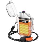 SUPRUS Encendedor de plasma recargable por USB, sin llama, multimodo, sin butano, resistente al viento, con 3 modos de linterna, silbato de emergencia de supervivencia y cordón