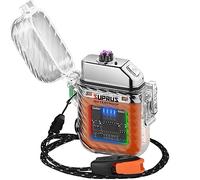 SUPRUS Encendedor luminoso con 3 modos de linterna, resistente al viento, impermeable, encendedores eléctricos recargables, encendedor de plasma de doble arco con silbato de emergencia de