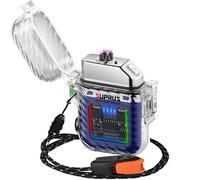 SUPRUS Encendedor luminoso de 3 modos de linterna, resistente al viento, resistente al agua, mecheros eléctricos, recargable, de plasma de doble arco, con silbato de emergencia de supervivencia y