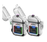 SUPRUS Encendedor luminoso de 3 modos de linterna, resistente al viento, resistente al agua, mecheros eléctricos, recargable, de plasma de doble arco, con silbato de emergencia de supervivencia y