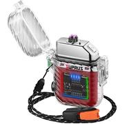 SUPRUS Encendedor luminoso de 3 modos de linterna, resistente al viento, resistente al agua, mecheros eléctricos, recargable, de plasma de doble arco, con silbato de emergencia de supervivencia y