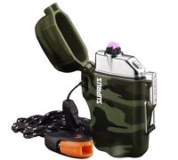 SUPRUS Impermeable 3 modos de linterna resistente al viento Encendedor de arco doble recargable encendedor de plasma de doble arco con silbato de emergencia de supervivencia y cordón