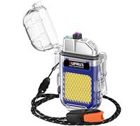 SUPRUS Mechero eléctrico resistente al agua, 3 modos, linterna a prueba de viento, doble arco, recargable, encendedor de plasma de doble arco con silbato de supervivencia y correa para el cuello