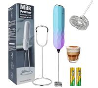 SUPRUS Ultra Rápido Espumante de leche de mano doble batido con soporte 2 baterías Acero inoxidable para lattes Cappuccino Matcha Chocolate caliente Cafetería Accesorios Cocina Gadgets Regalo