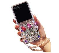 SupShop Funda para Motorola Razr+ Plus Ultra 2025/2024, funda de lujo con diamantes de imitación de diamantes de imitación 3D rosas y perlas hecha a mano con correa de muñeca para Moto Razr Plus 2025