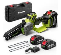 Supstable Mini Motosierra a Batería 8000 mAh, 6 Pulgadas Sierra Electrica Podar Arboles, Engrasador Automático, 2 Baterías, 2 Cadenas De Repuesto Y Cargador, Compatible con Makita 18V Bateria