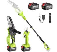 Supstable Mini Motosierra Telescopica 6 Pulgadas & Tijeras de Podar Eléctricas 33mm, 4 en 1 Kit de Herramientas con 8000 mAh Baterías, Alcance hasta 4,8 m, Tensión y Cambio de Cadena sin Herramientas