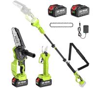 Supstable Mini Motosierra Telescopica 6 Pulgadas & Tijeras de Podar Eléctricas 33mm, 4 en 1 Kit de Herramientas con 8000 mAh Baterías, Alcance hasta 4,8 m, Tensión y Cambio de Cadena sin Herramientas