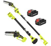 Supstable Motosierra Bateria con Pértiga, 6’’ Mini Motosierra a Batería & 2,5M Sierra de Podar Telescópica 2 en 1, 8000 mAh Podadora, Hasta 4,5 m de Altura, Podar Arboles para Árboles y Jardin