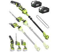 Supstable Set de Jardinería 6 en 1 con Batería: Mini Motosierra & Cortasetos, Podadora Telescópica con 2×4000mAh Baterías, Alcance de hasta 4,57 m - Ideal para el cuidado de árboles y corte de madera